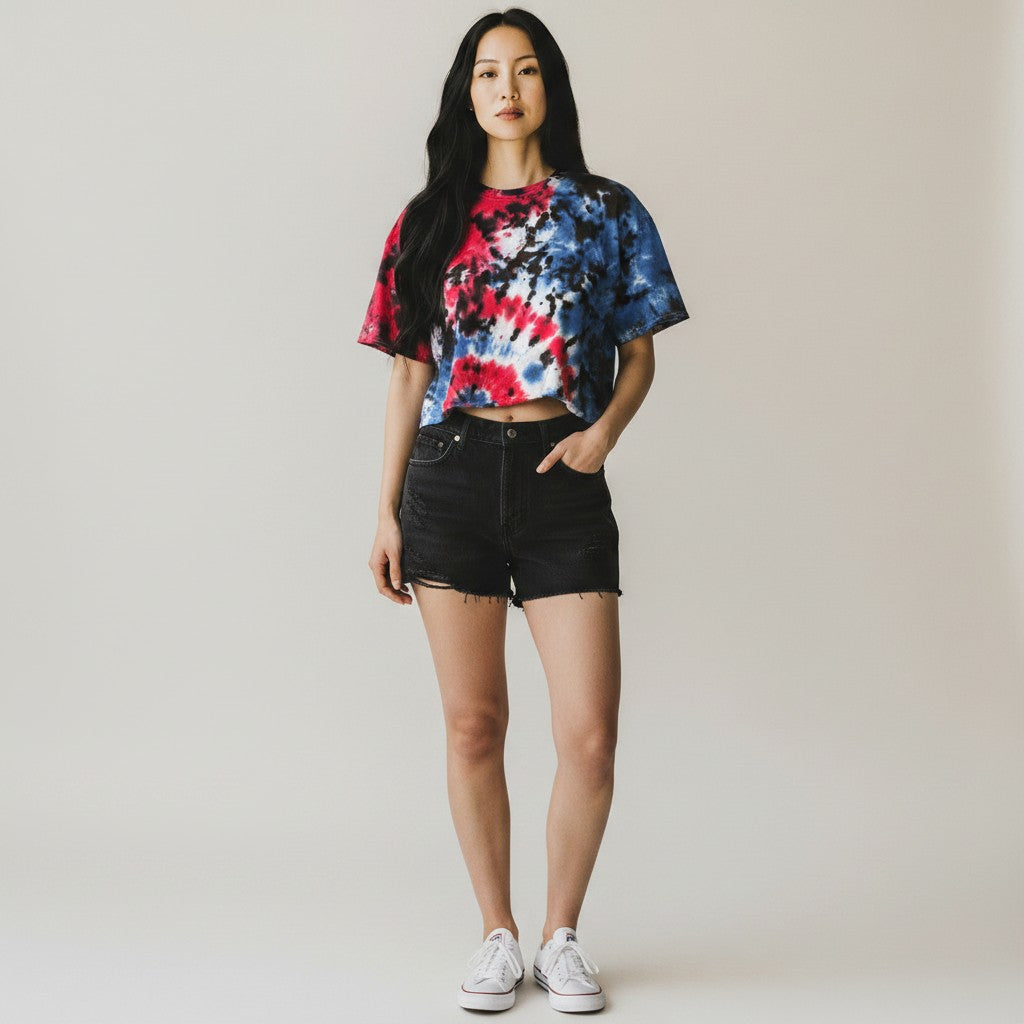 Crop Top Red, White & Blue Galaxy Tie Dye T-shirt