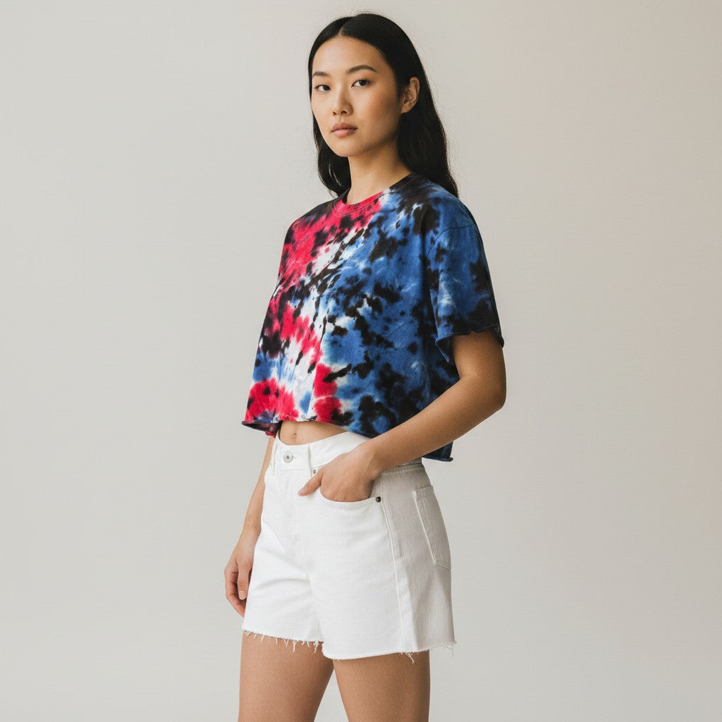 Crop Top Red, White & Blue Galaxy Tie Dye T-shirt