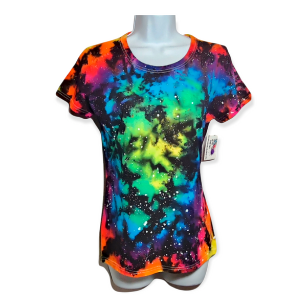 Women's Cut Rainbow Galaxy Tie Dye T-shirt SMALL