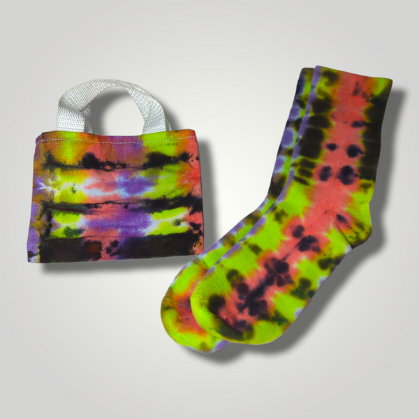 Tie Dye Crew Socks with sock mini tote