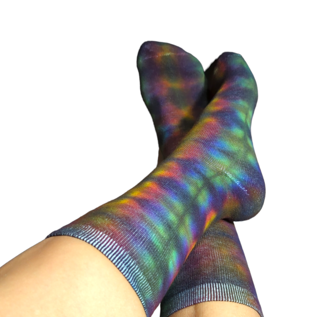 Dark Rainbow Tie Dye Crew Socks