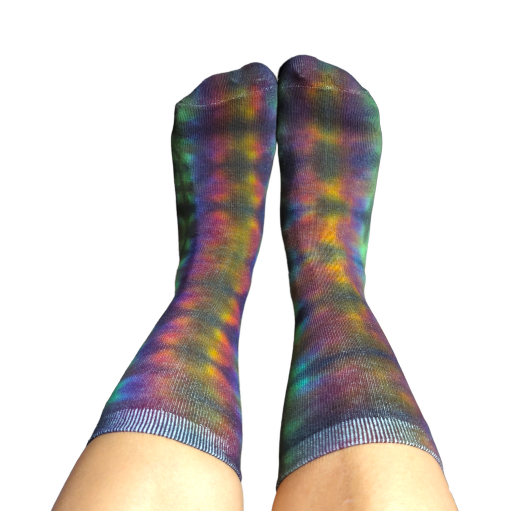 Dark Rainbow Tie Dye Crew Socks