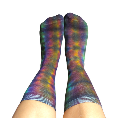 Dark Rainbow Tie Dye Crew Socks