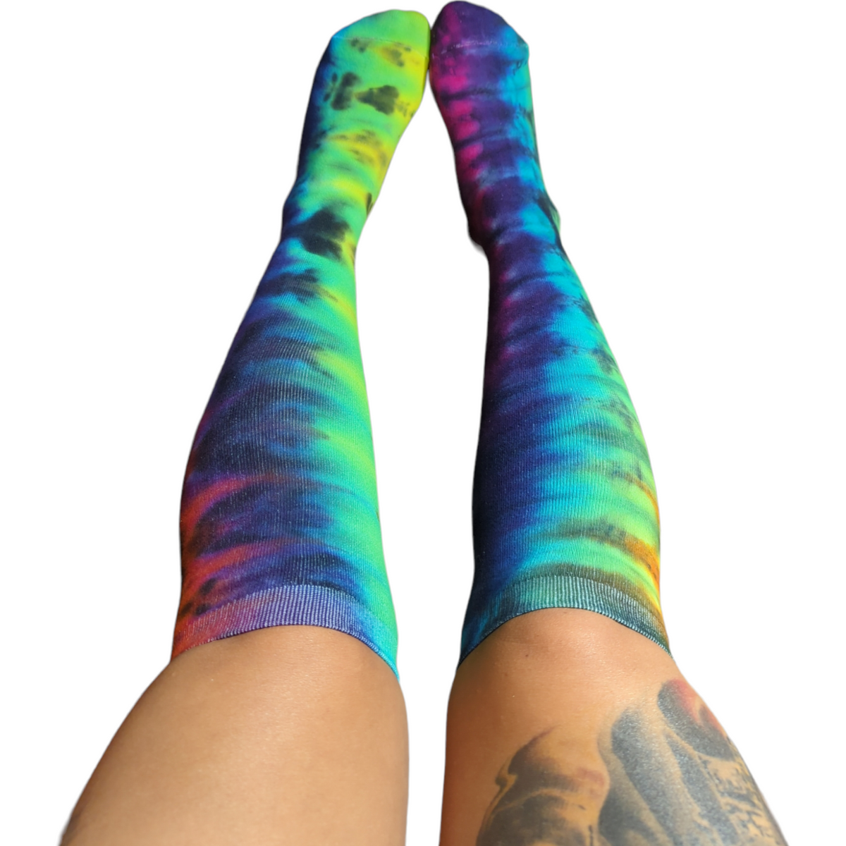 Rainbow Tie Dye Knee High Socks With Mini Sock Tote