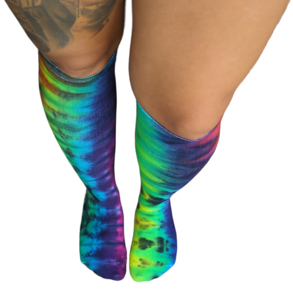 Rainbow Tie Dye Knee High Socks With Mini Sock Tote