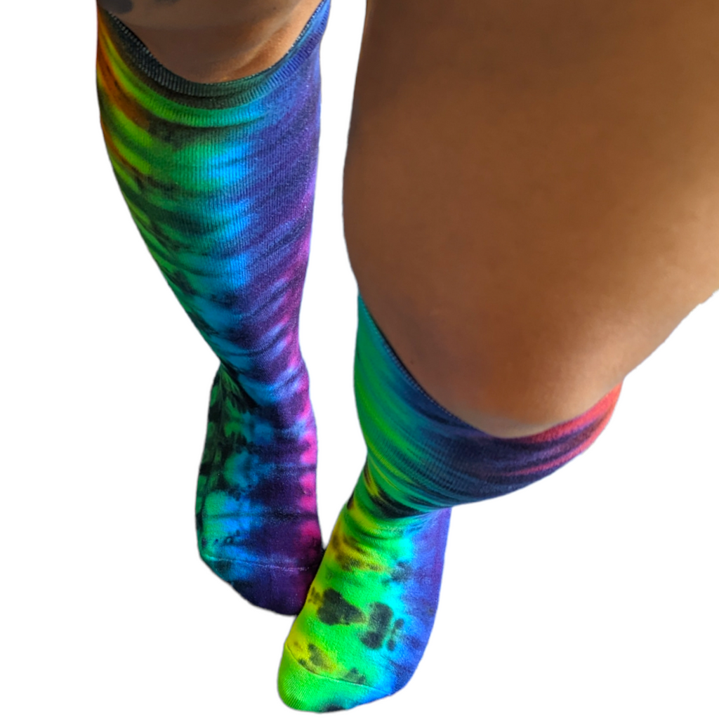 Rainbow Tie Dye Knee High Socks With Mini Sock Tote