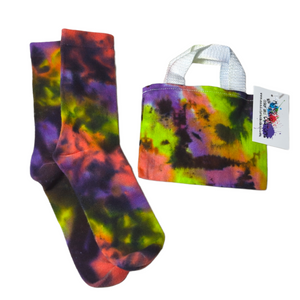 Tie Dye Crew Socks with sock mini tote