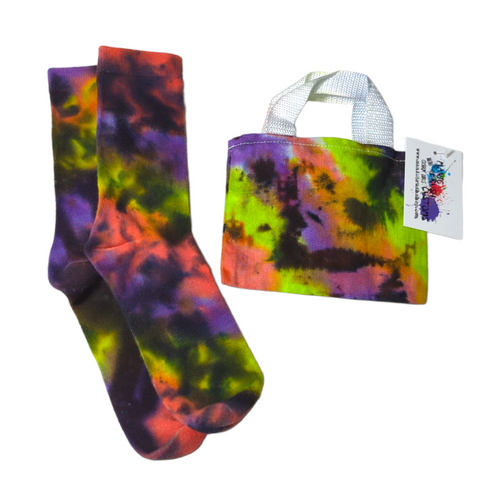 Tie Dye Crew Socks with sock mini tote