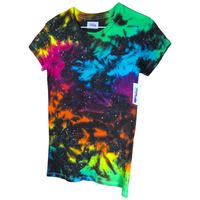 Women's Cut Rainbow Galaxy Tie Dye T-Shirt Small