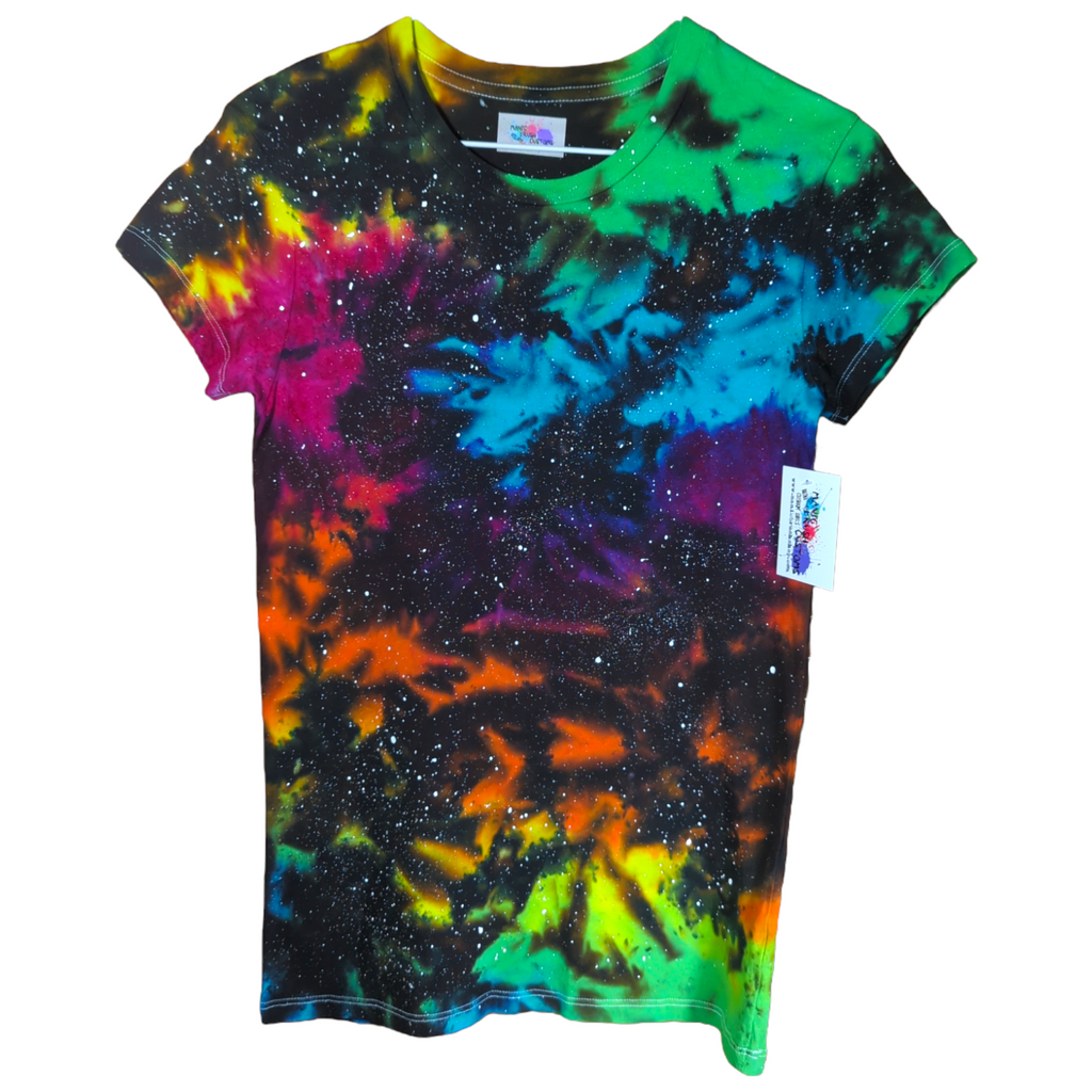 Women's Cut Rainbow Galaxy Tie Dye T-Shirt Small