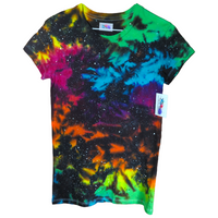 Women's Cut Rainbow Galaxy Tie Dye T-Shirt Small