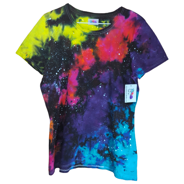 Women's Cut Rainbow Galaxy Tie Dye T-shirt XL
