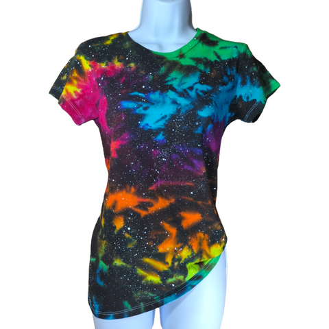 Women's Cut Rainbow Galaxy Tie Dye T-Shirt Small