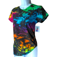 Women's Cut Rainbow Galaxy Tie Dye T-Shirt Small