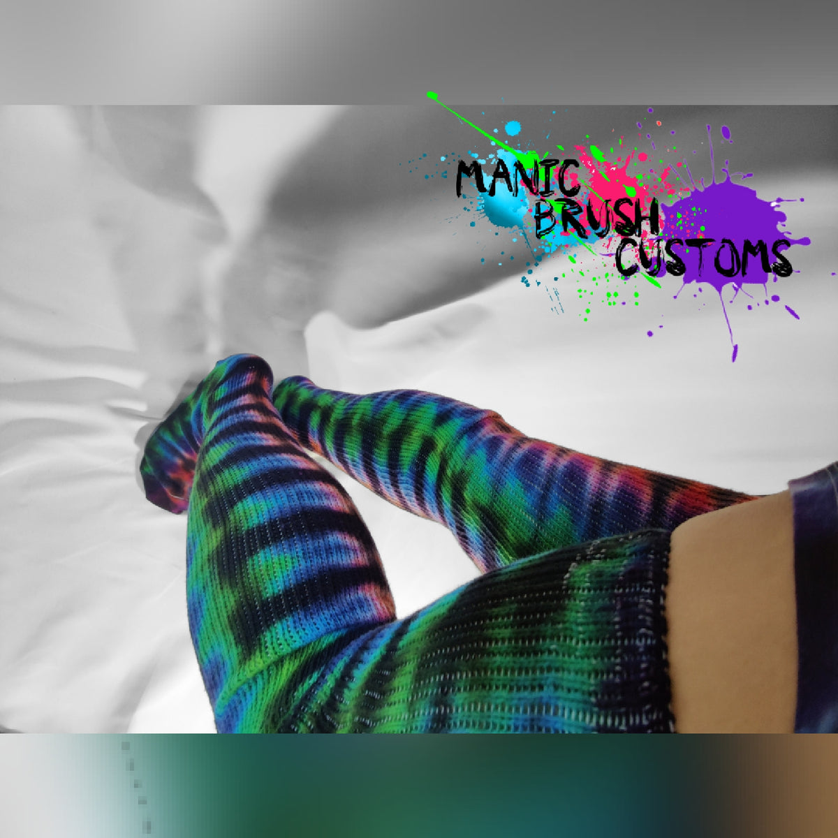 Tie Dye Thigh High Socks Double Rainbow
