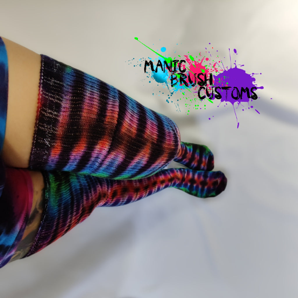 Tie Dye Thigh High Socks Double Rainbow