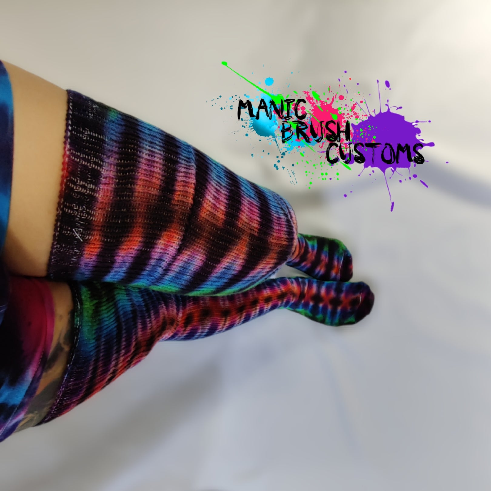 Tie Dye Thigh High Socks Double Rainbow
