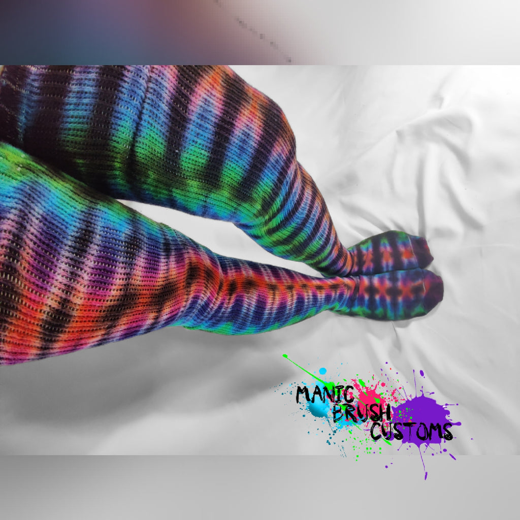 Tie Dye Thigh High Socks Double Rainbow