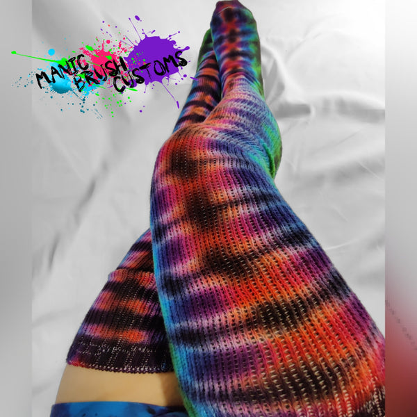 Tie Dye Thigh High Socks Double Rainbow